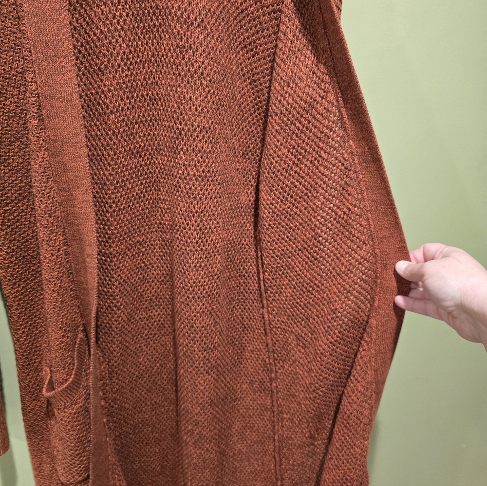 Able Organic Knit Brick Red Full Length Duster Open Cardigan Size Small - Picture 4 of 12